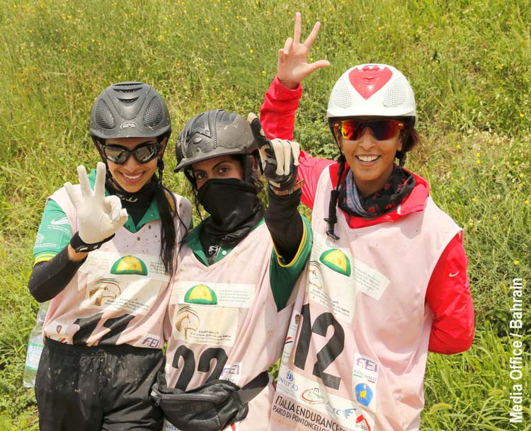 Aya Abdulla Redha, Afra Khalifa Al Suwaidi and Sheikha Najla bint Salman Al Khalifa